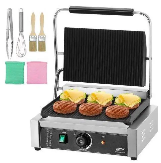 Main image of VEVOR Commercial Panini Press Grill Electric Sandwich Maker Griddle Plate 14"x9"