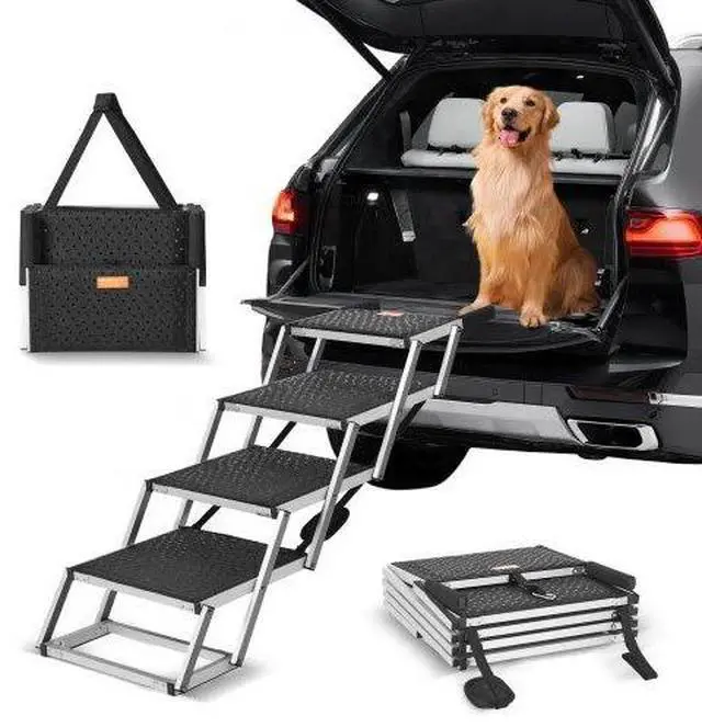 Main image of VEVOR Dog Stair for Cars 4-step Folding Dog Steps Aluminum Loads up to 150 lbs