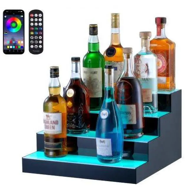 Main image of VEVOR LED Lighted Liquor Bottle Display Bar Shelf RF & App Control 16" 4-Step