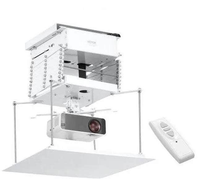 Main image of VEVOR Motorized Projector Lift, Electric Projector Lift Adjustable Height 59 in, Hidden Projector Ceiling Mount with Remote and Wired Control, Ideal for Movies, Home, Office, Stage and Studio, White