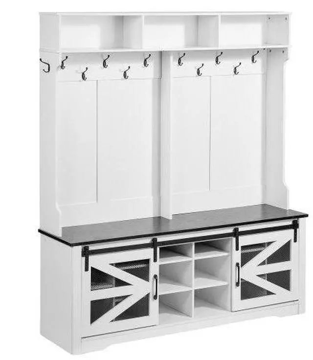 Main image of VEVOR Hall Tree Entryway Bench, LED Coat Rack with Shoe Storage, 59" Wide Mudroom Bench with Storage and Seating, Adjustable Shelves and 12 Hanging Hooks, for Mudroom, Entryway, Hallway