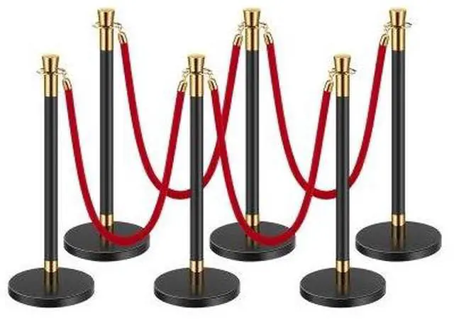 Main image of VEVOR Stanchions and Velvet Ropes, 6 Pcs Crowd Control Barriers with 4 Red Velvet Ropes, Stainless Steel Stanchion Post Queue with Sand Injection Hollow Base for Theater, Wedding, Party Supplies