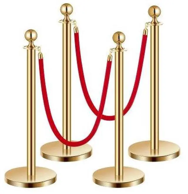 Main image of VEVOR EVOR Stanchions and Velvet Ropes 4Pcs, Hollow Base with Stainless Steel Post, 2 Red Velvet Ropes and Posts, Crowd Control Barriers Gold Stanchions, Red Carpet Runner Poles for Party Supplies