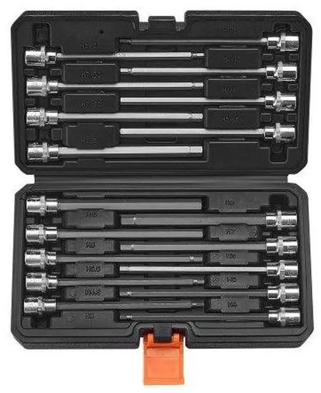 Main image of VEVOR Extra Long Allen Hex Bit Socket Set 18-Piece 3/8 inch Drive S2 Alloy Steel Cr-V