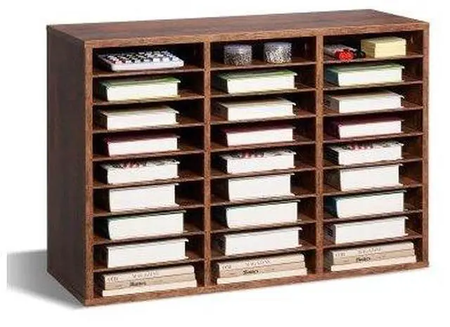 Main image of VEVOR Literature Organizer, 27 Compartments Office Mailbox with Removable Shelves, Wood Mailbox Sorter Particle Board Office Home Classroom Storage, File Sorter for File, Document, Paper, Dark Brown