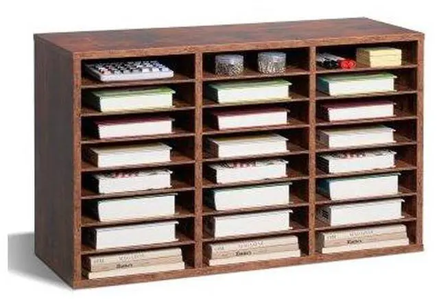 Main image of VEVOR Literature Organizer, 24 Compartments Office Mailbox with Removable Shelves, Wooden Mailbox Sorter Particle Board Office Home Classroom Storage, File Sorter for Documents, Papers, Retro Brown