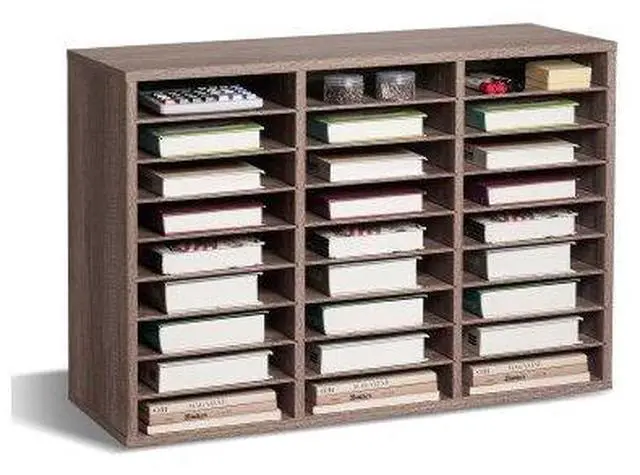 Main image of VEVOR Literature Organizer, 27 Compartments Office Mailbox with Removable Shelves, Wood Mailbox Sorter Particle Board Office Home Classroom Storage, File Sorter for File, Document, Paper, Black-Grey