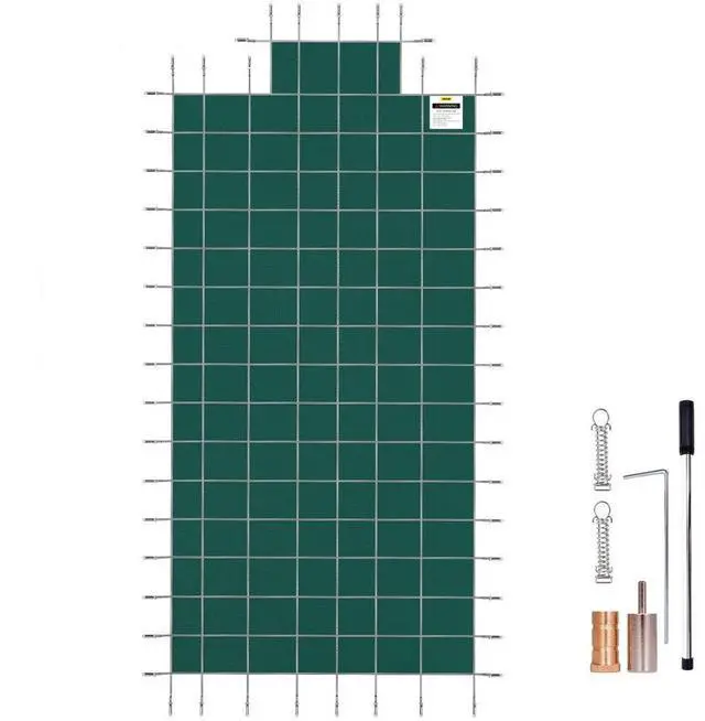 Alt view image 10 of 16 - VEVOR Pool Safety Cover Fits 20x40ft Rectangle Inground Safety Pool Cover Green Mesh with 4x8ft Center End Steps Solid Pool Safety Cover for Swimming Pool Winter Safety Cover