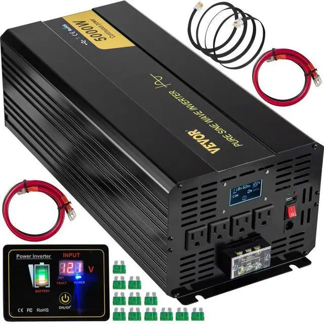 Alt view image 2 of 8 - VEVOR Pure Sine Wave Inverter Power Inverter 5000W DC12V to AC120V Inverter LCD