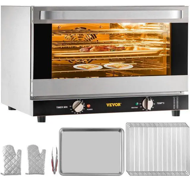 Alt view image 2 of 8 - VEVOR Commercial Convection Oven, 47L/43Qt, Half-Size Conventional Oven Countertop, 1600W 4-Tier Toaster w/ Front Glass Door, Electric Baking Oven w/ Trays Wire Racks Clip Gloves, 120V, ETL Listed
