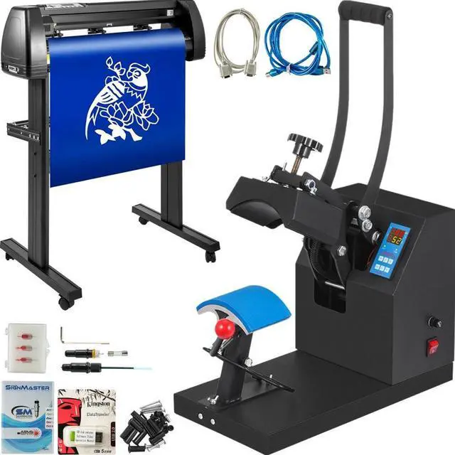 Alt view image 3 of 3 - VEVOR Heat Press Hat Cap 5.5"x3.5" + Vinyl Cutter Plotter Machine 53" W/floor Stand