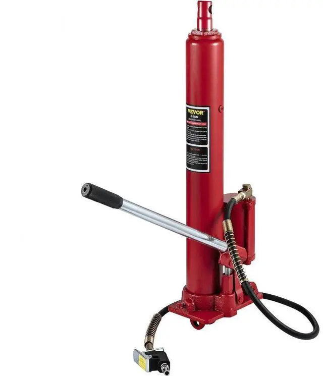 Alt view image 2 of 8 - VEVOR Hydraulic/Pneumatic Long Ram Jack, 8 Tons/17363 lbs Capacity, with Single Piston Pump and Clevis Base, Manual Cherry Picker w/Handle, for Garage/Shop Cranes, Engine Lift Hoist, Red