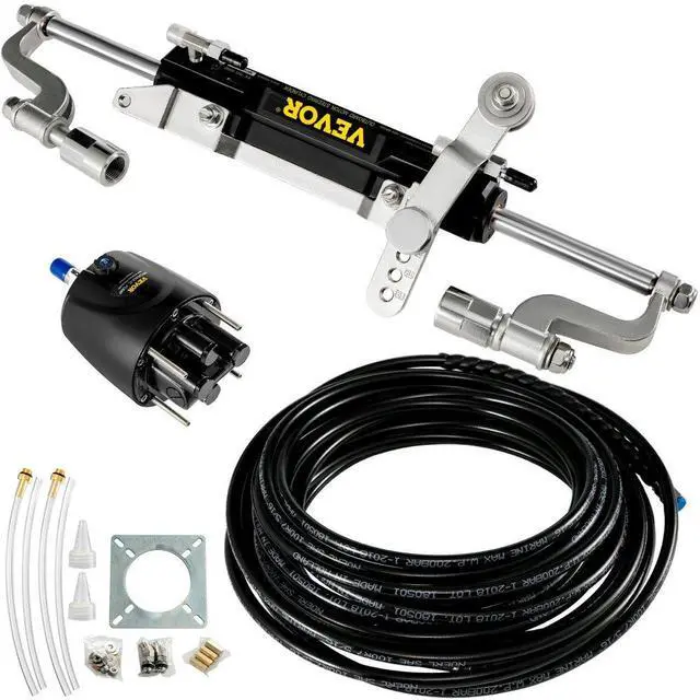 Alt view image 2 of 8 - VEVOR Hydraulic Steering Kit 300HP Hydraulic Steering Compact Cylinder Hydraulic Outboard Steering Kit with Helm Pump for Boat Marine Steering System