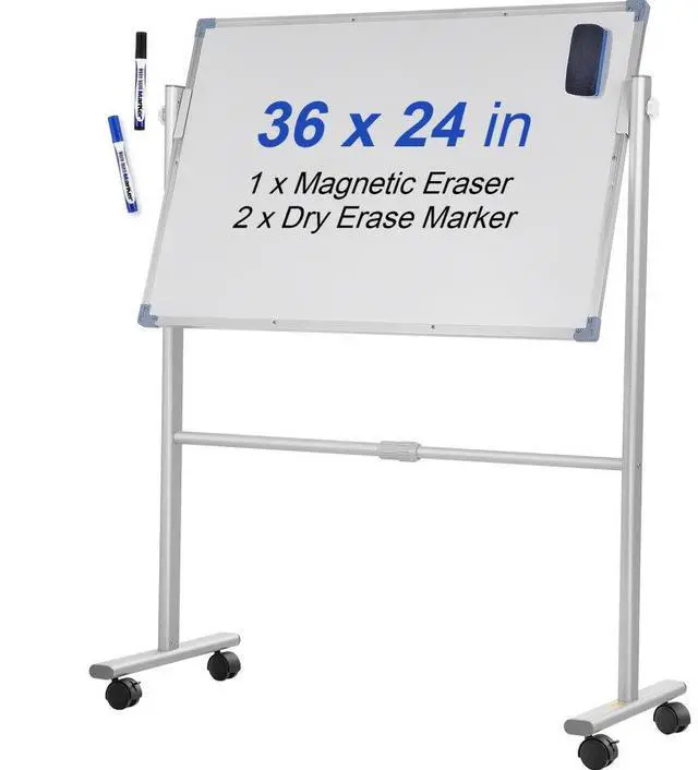 Alt view image 2 of 8 - VEVOR Mobile Magnetic Whiteboard, 36 x 24 Inch, Double Sided, 360 Degree Reversible Rolling Dry Erase Board, Height Adjustable with Aluminum Frame and Lockable Swivel Wheels, for Office School Home