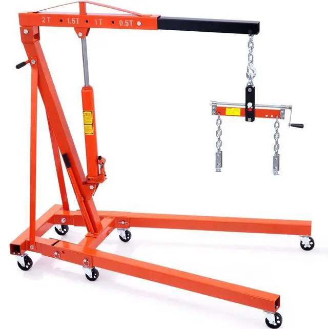 Alt view image 2 of 8 - VEVOR Hydraulic Engine Hoist with Lever, 2 Ton/4400 LBS Heavy-duty Cherry Picker Shop Crane, Foldable Engine Crane and Engine Hoist leveler for Auto Repair, Motors, Weights Lifting, Loading