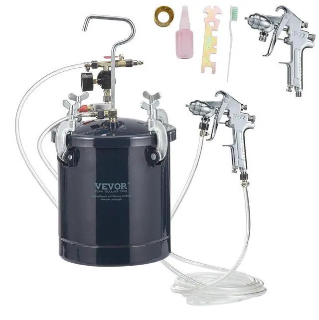 Main image of VEVOR Spray Paint Pressure Pot Tank, 10L/2.5gal Air Paint Pressure Pot, 1.5mm+4mm Two Nozzles Two Spray Paint Guns, 60PSI Max, for Industry Home Decor Architecture Construction Automotive Painting