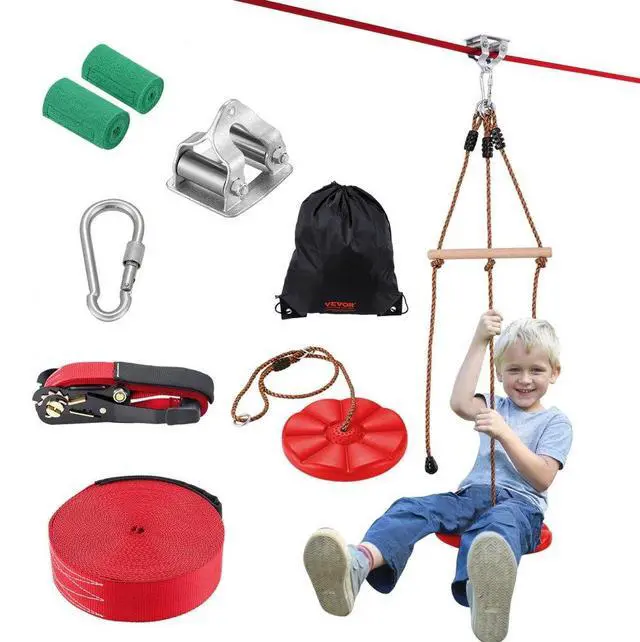 Alt view image 2 of 8 - VEVOR Zipline Kit for Kids and Adult  65 ft Zip Line Kits Up to 500 lb  Backyard Outdoor Quick Setup Zipline  Playground Entertainment with Zipline  Nylon Safety Harness  Seat  and Handlebar