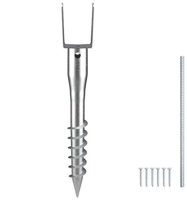 Main image of VEVOR No Dig Ground Anchor, 1 Pack 3.94 x 2.76 x 27.56 in DIY Screw in Post Stake, Includes 6 Lag Bolts & a Rebar, U-Shape Heavy Duty Steel Post Holder, Great for Mailbox Posts and Fence Posts