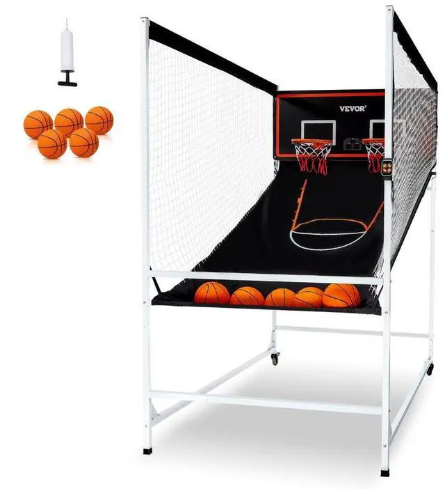 Main image of VEVOR Arcade Cage Basketball Game, 2 Player Indoor Basketball Game, Home Dual Shot Sport with 5 Balls, 8 Game Modes, Electronic Scoreboard, and Inflation Pump, for Kids, Adults (Black & White)