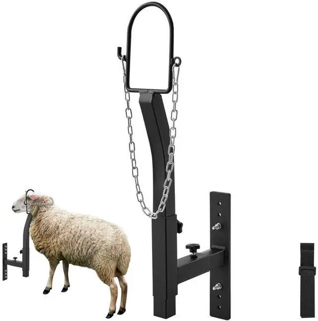 Main image of VEVOR Livestock Trimming Stand, Goat & Sheep Stand 9.37-12.8 inch Adjustable Height 0-5.4 inch Width, Metal Goat Milking and Shearing Stand Attachment Nose Loop Headpiece, Black