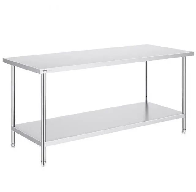 Main image of VEVOR Stainless Steel Prep Table, 30 x 72 x 34 Inch, Heavy Duty Metal Worktable with 3 Adjustable Height Levels, Commercial Workstation for Kitchen Garage Restaurant Backyard