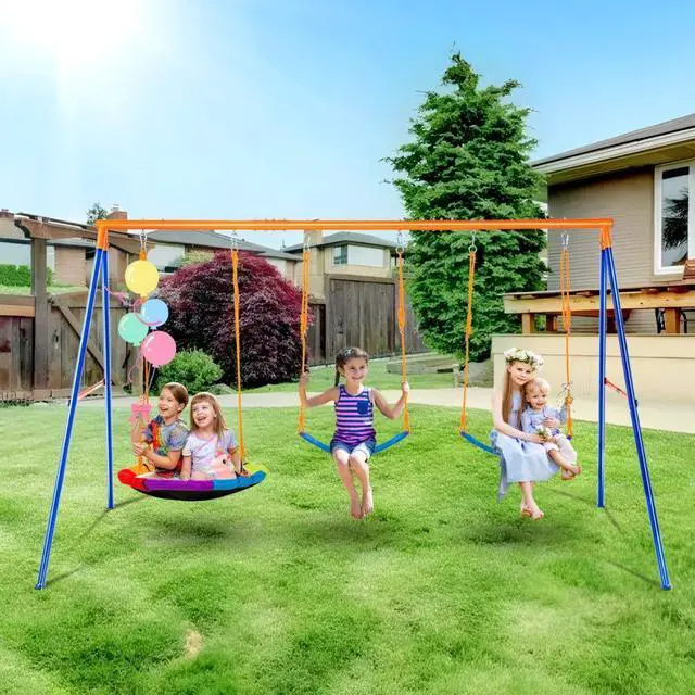 Main image of VEVOR Swing Sets for Backyard 1 Saucer 2 Belt Swing Seats A-Frame Metal Stand