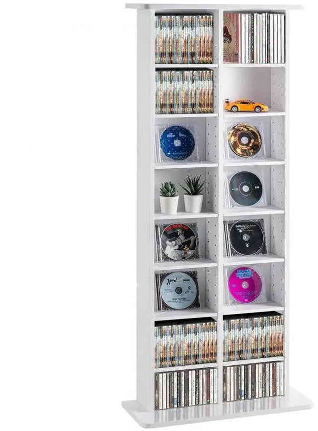 Main image of VEVOR Media Storage Cabinet, 8-Layer DVD Shelf Holds 464 CDs, Adjustable CD Shelves 16 Compartments, Protects & Organizes Music, Movie, Video Games or Memorabilia Collections, White