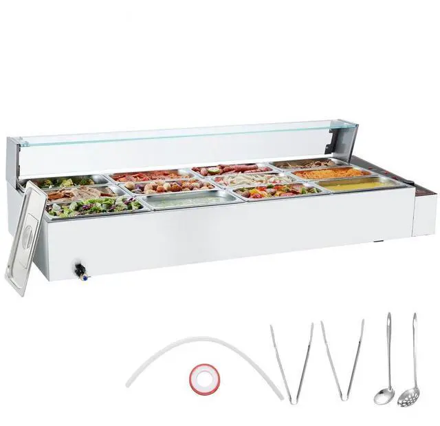 Main image of VEVOR Commercial Electric Food Warmer Countertop Buffet 12*8Qt with Glass Shield