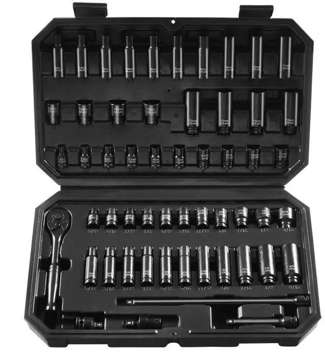 Main image of VEVOR Impact Sockets Set 55pcs 6-Point 1/4" Drive Bit Ratchet Tool Kit Case