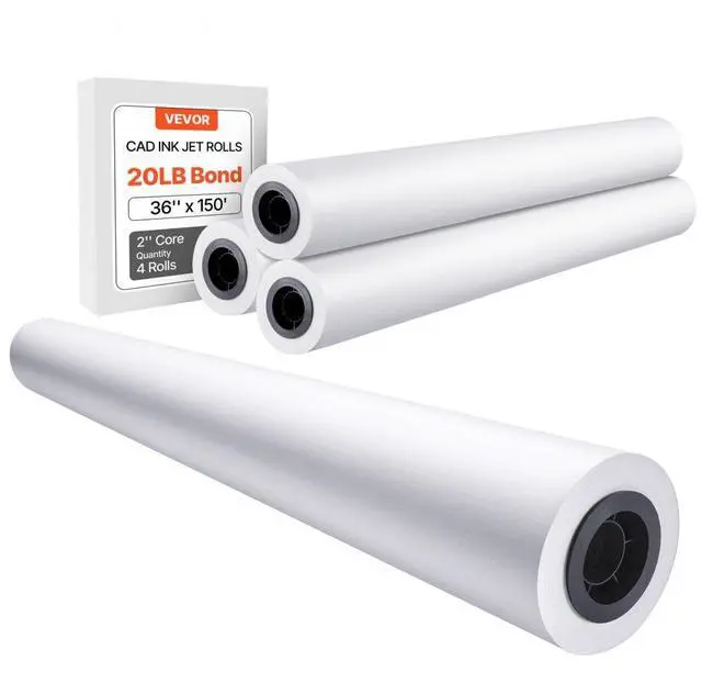 Main image of VEVOR Wide Format Paper, 36 in x 150 ft Plotter Paper, 4 Rolls CAD Bond Rolls with 2 in Core, 20 LB Bond Paper Rolls, Idea for CAD Drawings, Engineering Plans, GIS Maps & Architectural Designs