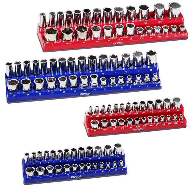 Main image of Magnetic Socket Organizer Set 4PCS Socket Trays Blue & Red for Metric SAE