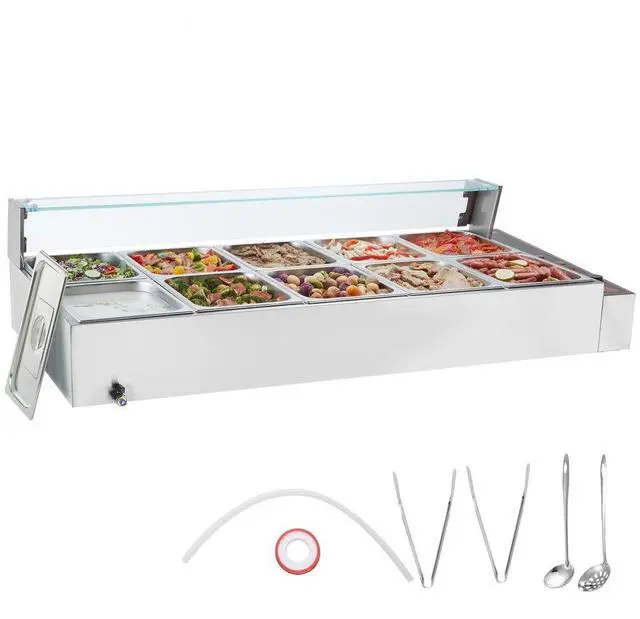 Main image of VEVOR Commercial Electric Food Warmer Countertop Buffet 10*8Qt with Glass Shield