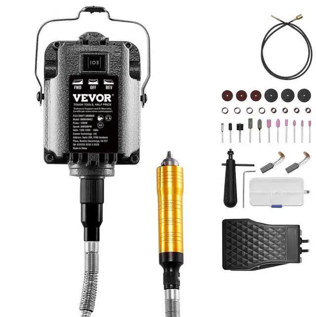 Main image of VEVOR Flex Shaft Grinder, 1200W 30,000RPM Electric Flex Shaft Rotary Tool Carver, Multi-functional Hanging Grinding Machine with 31PCS Accessories & Foot Pedal for Carving Buffing Drilling Polishing