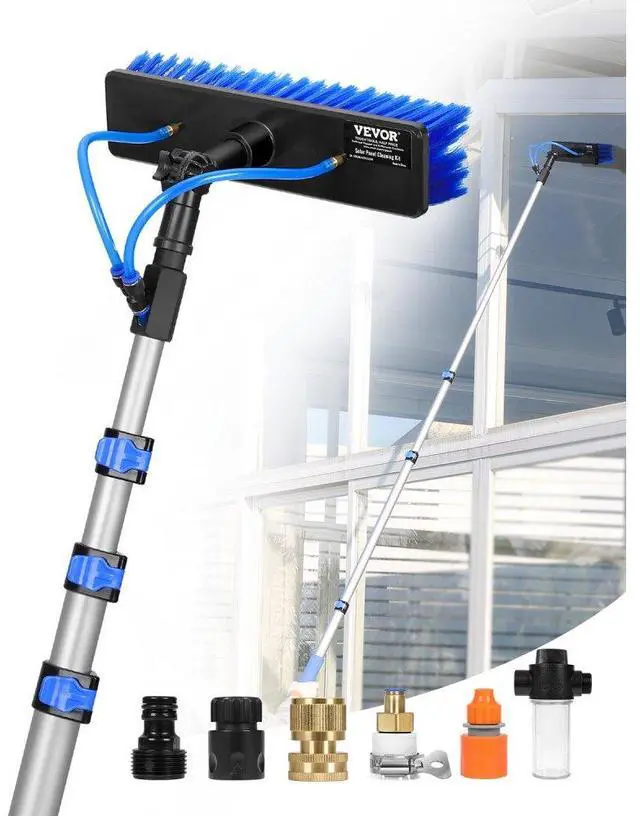 Main image of VEVOR Water Fed Pole Kit, 12FT Solar Panel Cleaning Pole with Extendable Handle, 180° Rotatable Brush Head & 65.6FT Hose, Household & Outdoor Window Cleaner Tool for Caravan Solar Panel Deck