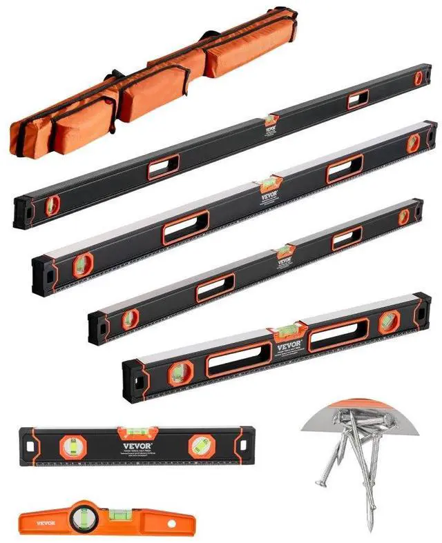 Main image of VEVOR 6-Piece Torpedo Level, 78/48/32/24/16/10 Inch All Magnetic Levels Set, Bubble Vials Ruler for 45/90/180 Degree, Aluminum Alloy Magnetic Box Leveler Tool, Shock-Resistance, SAE and Metric Scale