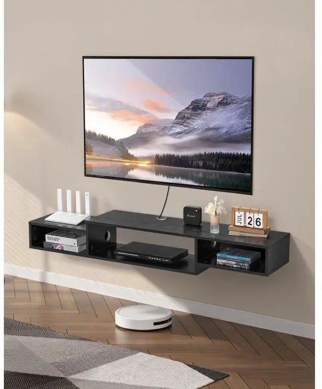 Main image of VEVOR Floating TV Stand, 59" Wall Mount Entertainment Center with Power Outlet & Cable Hole, Modern Floating TV Shelf with Storage Cabinet for DVD Player, Cable Box, Game Console, TV Accessory, Black