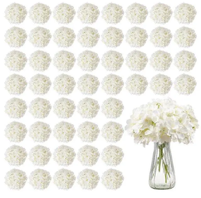 Main image of 65 Pcs Artificial Silk Hydrangea Flowers 9.8 In Bouquet Arrangement White