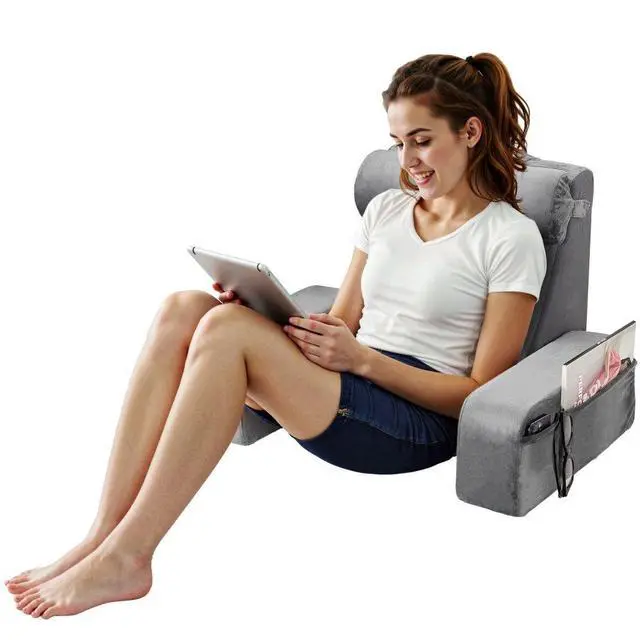 Main image of VEVOR Reading Pillow, Backrest Support Pillow with Arm and 3 Pockets, Large Size Bed Pillow with Removable Headrest & 25D Sponge, Handle for Easy Carrying, for Reading, Gaming, Resting, Working, Grey