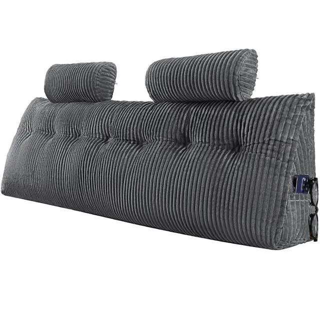 Main image of VEVOR Headboard Pillow, King Size Wedge Headboard Pillow with 2 Side Pockets and 2 Headrests, Bed Wedge Pillow with Washable Flannel Cloth, for Reading, Gaming, Resting, Working in Bed, Grey