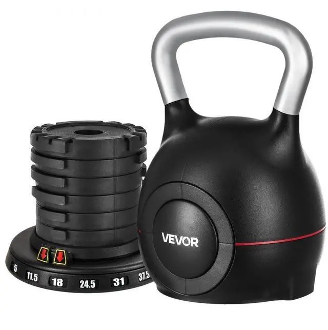 Main image of VEVOR Kettlebell, Adjustable Kettlebell with 7 Weight Levels (5, 11.5, 18, 24.5, 31, 37.5, 44 lbs), Die-Cast Aluminum and ABS Material, for Grip Strength Training, Full-body Workout & Cross-Training