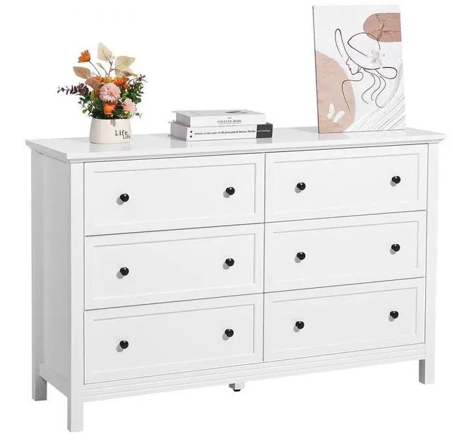 Main image of VEVOR 6 Drawer Dresser, Wooden Chest of Drawers with Sliding and Anti-tip Device, Retro Minimalist Dresser Chest, Closet Storage TV Stand Organizer for Living Room, Hallway, Bedroom, Entryway, White