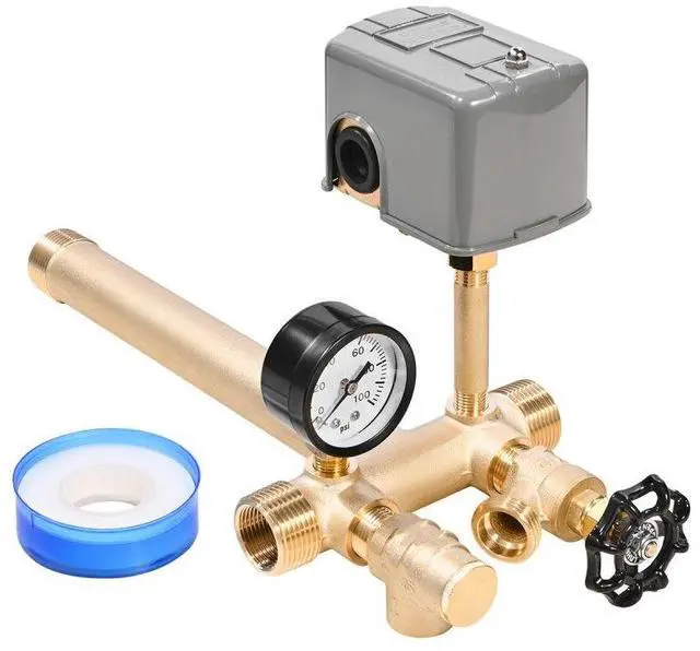 Main image of VEVOR 1" x 11" Well Pressure Tank Tee Kit, with 40/60PSI Switch, 7-Pieces Pure Brass Pressure Tank Installation Kit for Water Well, Fit Most Tanks with Diameters up to 16 Inches