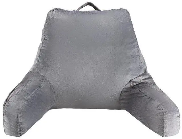 Main image of VEVOR Reading Pillow, Standard Size Bed Pillow with Shredded Memory Foam, Back Pillow with 3 Pockets and Washable Short Velvet Cloth, Top with Handle, for Watching TV, Reading, Gaming, Resting, Grey