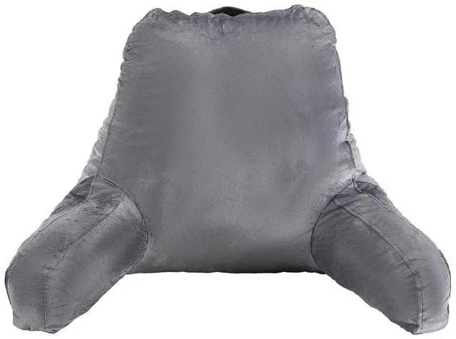 Main image of VEVOR Reading Pillow, Large Size Bed Pillow with Shredded Memory Foam, Back Pillow with 3 Pockets and Washable Short Velvet Cloth, Top with Handle, for Watching TV, Reading, Gaming, Resting, Grey