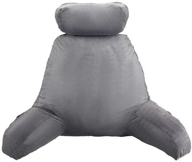 Main image of VEVOR Reading Pillow, Large Bed Pillow with Removable Headrest, Back Pillow with 3 Pockets, Shredded Memory Foam and Washable Short Velvet Cloth, Side with Handles for Reading, Gaming, Resting, Grey