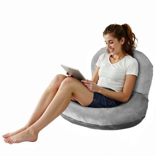 Main image of VEVOR Reading Pillow, Large Size U-Shaped Sitting up Pillow, Washable Bed Pillow with Soft Velvet, Bed Rest Back Pillow, Ideal for Reading, Gaming, Resting, Working, Grey
