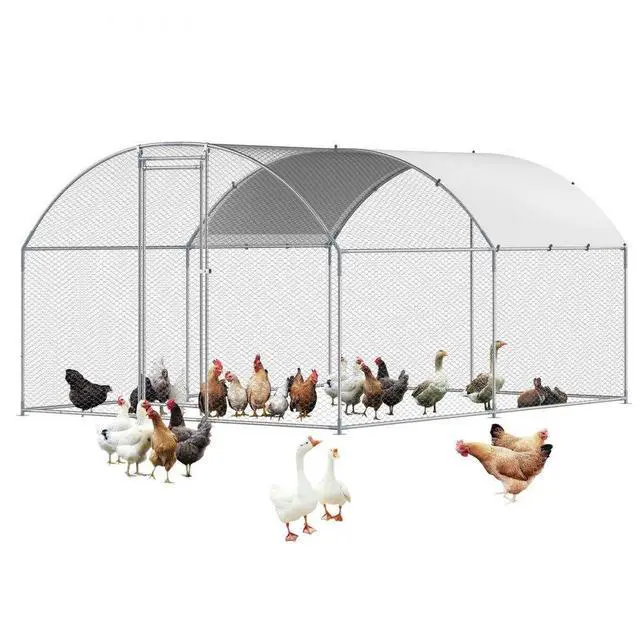 Main image of Metal Chicken Coop 9.8x13.1x6.5 ft Walk-in Chicken Run with Cover Doom Roof