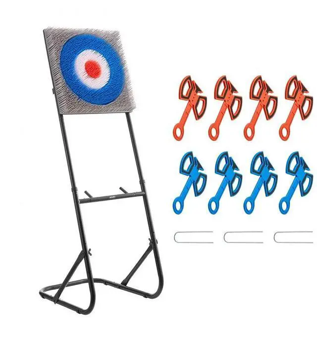 Main image of Axe Throwing Game Plastic Bristle Target with 8 Throwing Axes Set Steel Frame
