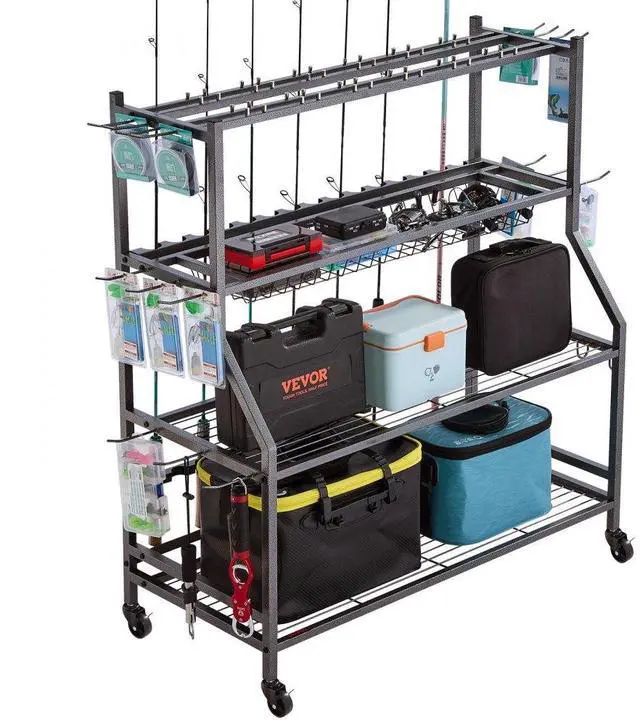 Main image of 15 Pole Fishing Rod Holder Fishing Rack Cart Organizer with Wheels for Garage