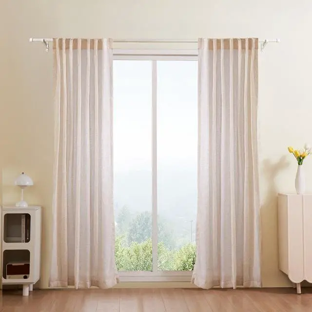 Main image of Natural Linen Curtains 52 x 84 inch 2 Panels Set Semi Sheer Light Filtering